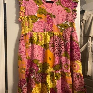 THML Pink and Yellow Tiered Sundress with Flutter Sleeves